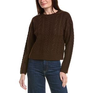 English Factory Womens  Crewneck Cable Wool-Blend Sweater, Brown